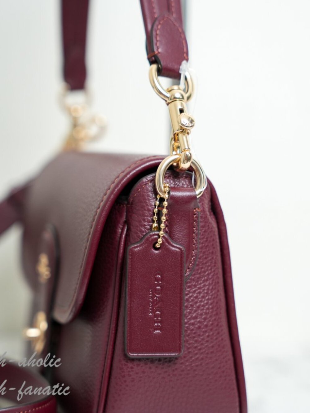 COACH CY683 Hadley Shoulder Bag Crossbody Leather in Dark Wine Gold - Picture 8 of 14